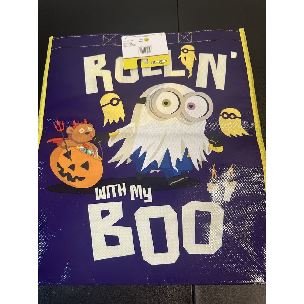 Minions Halloween Reusable Tote Rollin With My Boo Ghost Trick‎ or Treat Purple